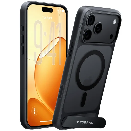 iPhone 18 Pro fekete Torras Ostand L1 MagSafe kompatibilis tok beépített állvánnyal - 4