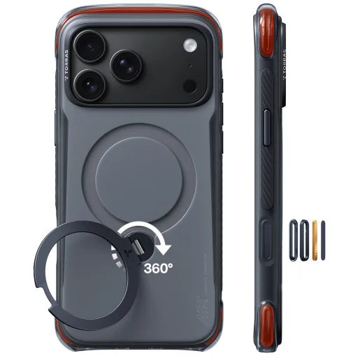 iPhone 18 Pro Obszidiánmag fekete Torras Ostand Q3 Air Pro tok - 3