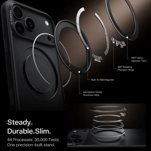 iPhone 18 Pro fekete Torras Ostand O1 Guardian tok - 6
