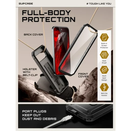 Čierne nárazuvzdorné puzdro Supcase Unicorn Beetle Pro s klipom na opasok pre Google Pixel 11 Pro - 5