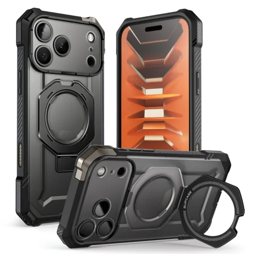 iPhone 17 Pro / 18 Pro fekete Supcase UB Grip Mag MagSafe ütésálló tok állvánnyal - 1