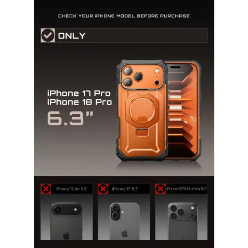 Apple iPhone 17 Pro / 18 Pro korall Supcase Grip Pro Mag MagSafe ütésálló tok beépített üvegfóliával és kitámasztóval - 6