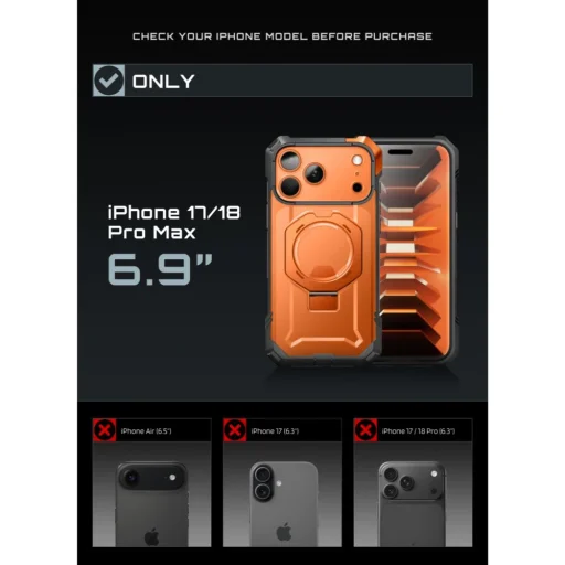 iPhone 17 Pro Max / 18 Pro Max korall Supcase UB Grip Mag MagSafe ütésálló tok - 5