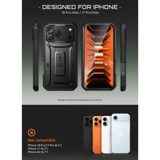 Čierne puzdro Supcase Unicorn Beetle Pro pre Apple iPhone 17 Pro Max / 18 Pro Max - 6