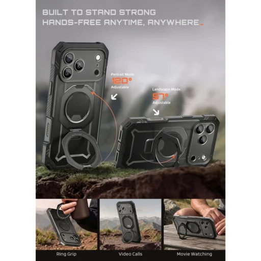 Apple iPhone 17 Pro Max / iPhone 18 Pro Max fekete Supcase Grip Pro Mag MagSafe tok beépített üveggel és kitámasztóval - 9