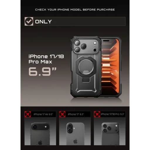 Apple iPhone 17 Pro Max / iPhone 18 Pro Max čierne puzdro Supcase Grip Pro Mag MagSafe so zabudovaným sklom a stojanom - 7