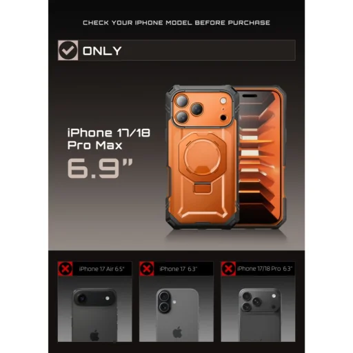 Apple iPhone 17 Pro Max / 18 Pro Max korall Supcase Grip Pro Mag MagSafe ütésálló tok beépített üveggel és kitámasztóval - 6