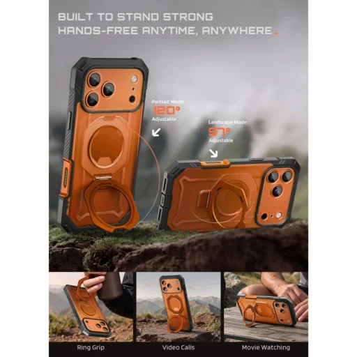 Apple iPhone 17 Pro Max / 18 Pro Max korall Supcase Grip Pro Mag MagSafe ütésálló tok beépített üveggel és kitámasztóval - 8