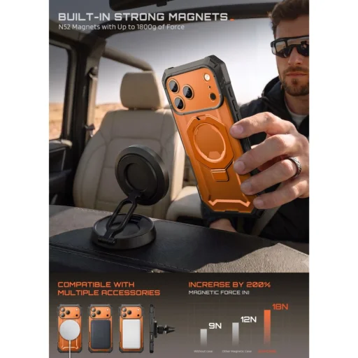 Apple iPhone 17 Pro Max / 18 Pro Max korall Supcase Grip Pro Mag MagSafe ütésálló tok beépített üveggel és kitámasztóval - 11