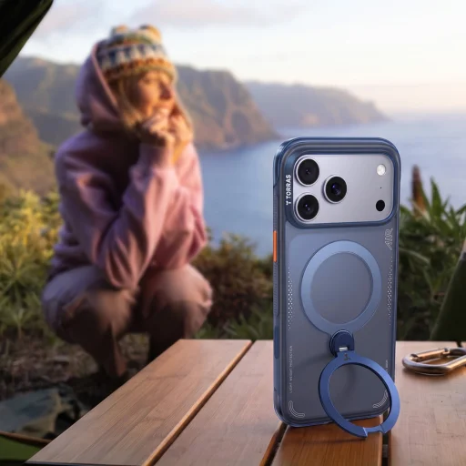 Apple iPhone 18 Pro Max Mélykék Torras Ostand Q3 Air Series tok beépített állvánnyal - 2