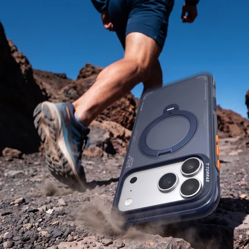 Apple iPhone 18 Pro Max Mélykék Torras Ostand Q3 Air Series tok beépített állvánnyal - 3