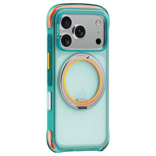 iPhone 18 Pro Max prizmatürkiz Torras O3 Air Core védőtok beépített állvánnyal - 2