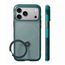 Zelený kryt Torras Ostand Q3 Air na iPhone 18 Pro so zabudovaným otočným stojanom a funkciou MagSafe