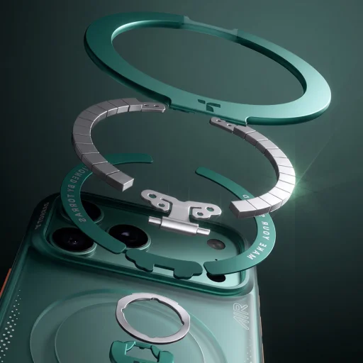 Zelený kryt Torras Ostand Q3 Air na iPhone 18 Pro so zabudovaným otočným stojanom a funkciou MagSafe - 3