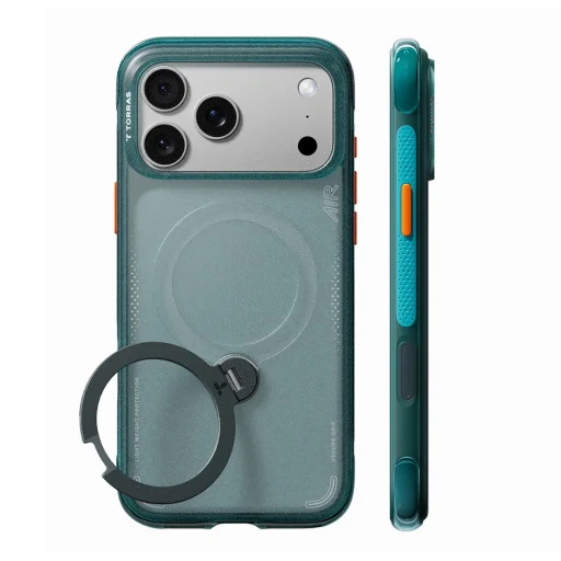 iPhone 18 Pro zöld Torras Ostand Q3 Air tok beépített forgatható állvánnyal és MagSafe funkcióval - 1