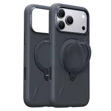 iPhone 18 Pro szürke Torras QPRO Silicone Series szilikon tok beépített 360°-os állvánnyal