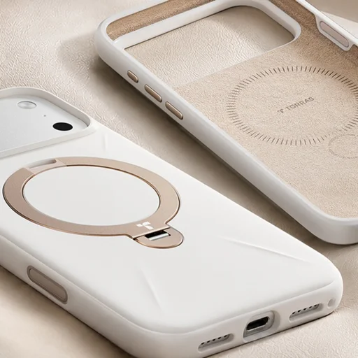 iPhone 18 Pro szürke Torras QPRO Silicone Series szilikon tok beépített 360°-os állvánnyal - 3
