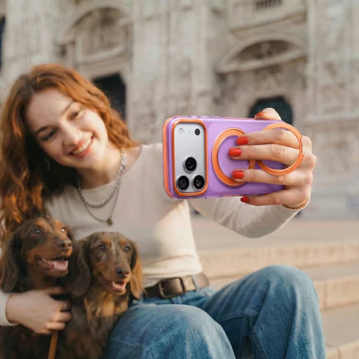 Apple iPhone 18 Pro szilvalila Torras Ostand O3 Hue mágneses tok állvánnyal - 5