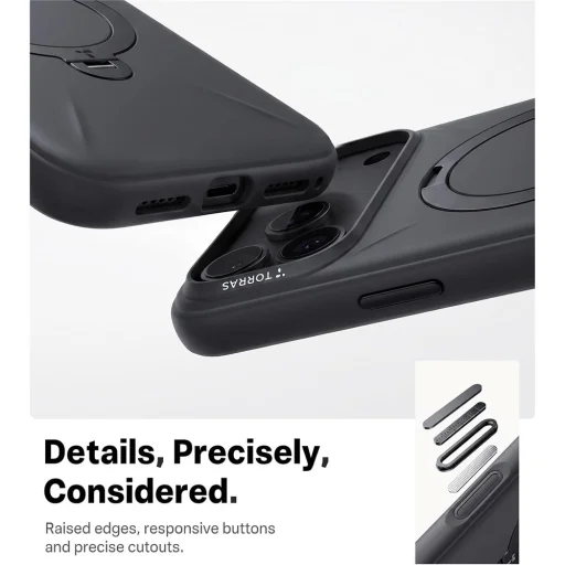 Čierne silikónové puzdro Torras QPRO Silicone Series pre iPhone 18 Pro so zabudovaným 360° stojanom - 5