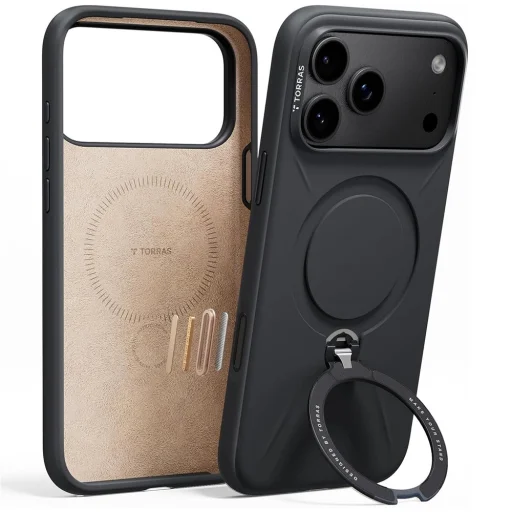 Čierne silikónové puzdro Torras QPRO Silicone Series pre iPhone 18 Pro so zabudovaným 360° stojanom - 2