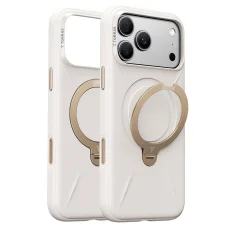 iPhone 18 Pro Max fehér Torras QPRO Silicone Series szilikon tok beépített állvánnyal