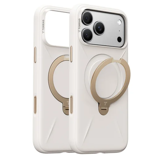 iPhone 18 Pro Fehér Torras QPRO Silicone Series szilikon tok beépített állvánnyal - 1