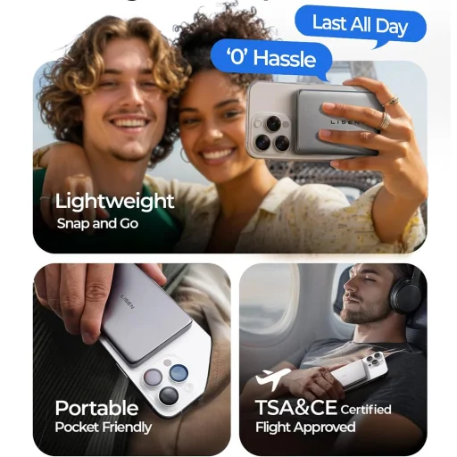 Lisen L601 Pro mágneses powerbank, 5000mAh, 15W Qi2, szürke (YL0325090011) - 4