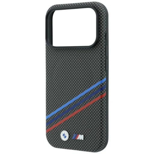 BMW iPhone 18 Pro / 17 Pro antracitový kryt M Quadrille Kevlar Print Tricolor Lines & Metal Logo MagSafe - 6