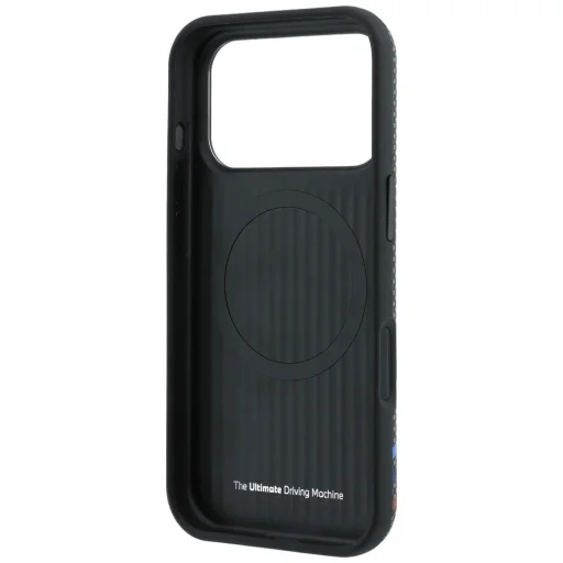 BMW iPhone 18 Pro / 17 Pro antracitový kryt M Quadrille Kevlar Print Tricolor Lines & Metal Logo MagSafe - 7