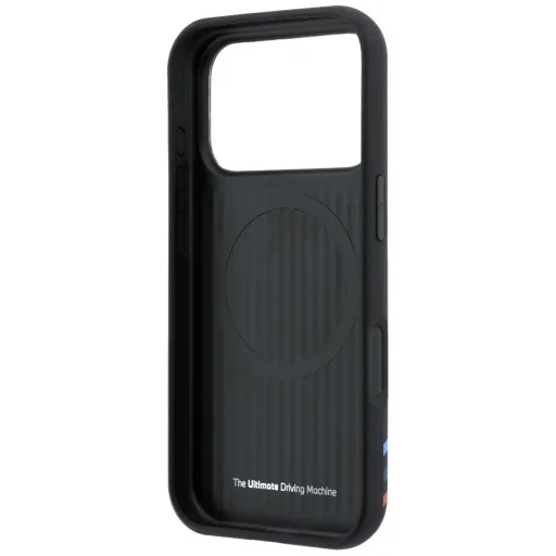 iPhone 18 Pro / 17 Pro fekete BMW M Quadrille Kevlar mintás, háromszínű vonalakkal és fém logóval ellátott MagSafe tok - 7