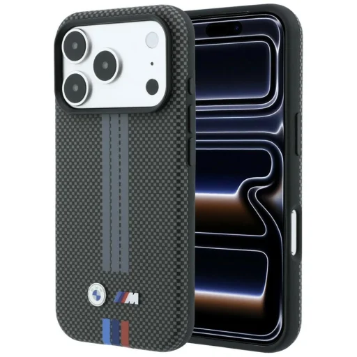 iPhone 18 Pro Max / 17 Pro Max antracitové BMW M Quadrille Kevlar Tricolor Print Lines MagSafe puzdro - 1