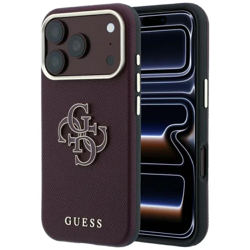 Apple iPhone 18 Pro Max / 17 Pro Max bordó Guess Grained & Big Resin Logo tok - 1