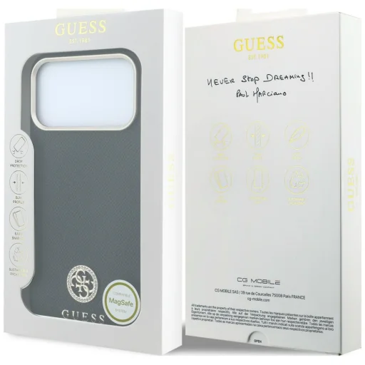 Apple iPhone 18 Pro Max / 17 Pro Max fekete Guess Grained Round Strass Logo MagSafe tok - 8