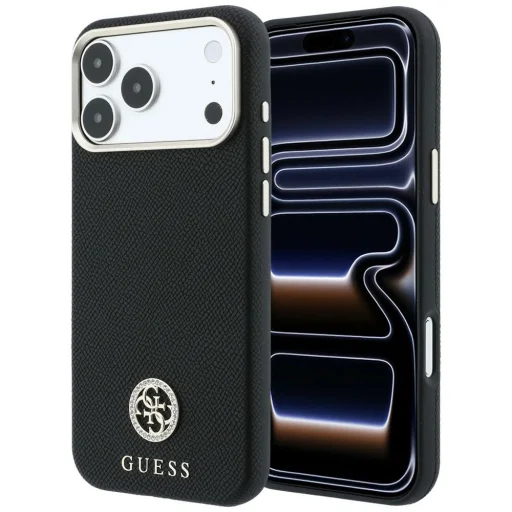 Apple iPhone 18 Pro Max / 17 Pro Max fekete Guess Grained Round Strass Logo MagSafe tok - 1