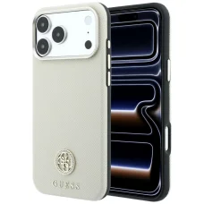 iPhone 18 Pro / iPhone 17 Pro bézs Guess Grained Round Strass Logo MagSafe hátlap tok