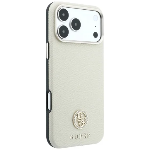 iPhone 18 Pro / iPhone 17 Pro bézs Guess Grained Round Strass Logo MagSafe hátlap tok - 4