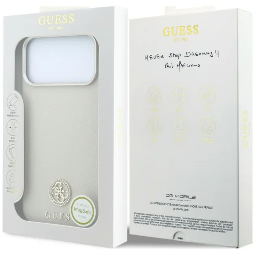iPhone 18 Pro / iPhone 17 Pro bézs Guess Grained Round Strass Logo MagSafe hátlap tok - 8