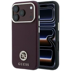 Apple iPhone 18 Pro Max / 17 Pro Max bordó Guess Grained Round Strass Logo MagSafe tok