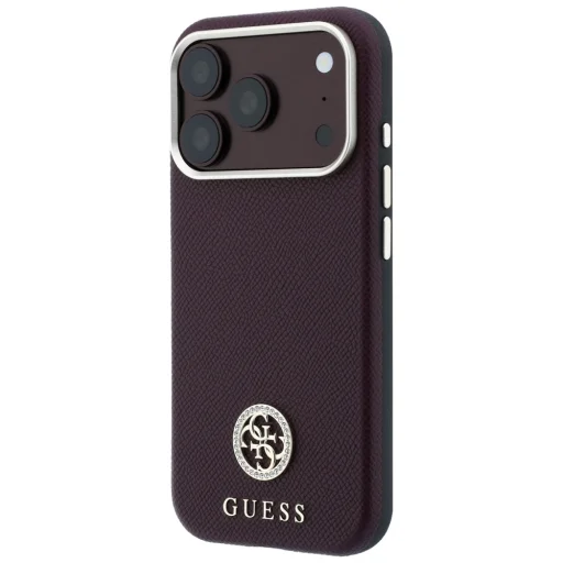 Apple iPhone 18 Pro Max / 17 Pro Max bordó Guess Grained Round Strass Logo MagSafe tok - 2