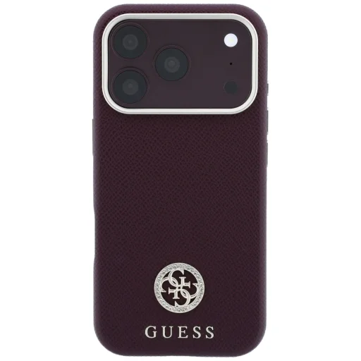 Apple iPhone 18 Pro Max / 17 Pro Max bordó Guess Grained Round Strass Logo MagSafe tok - 3
