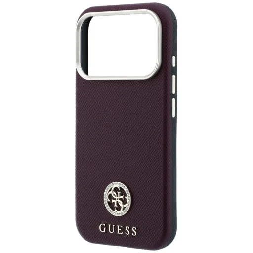 Apple iPhone 18 Pro Max / 17 Pro Max bordó Guess Grained Round Strass Logo MagSafe tok - 6