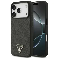 iPhone 18 Pro / 17 Pro fekete Guess Leather 4G Triangle Strass MagSafe tok