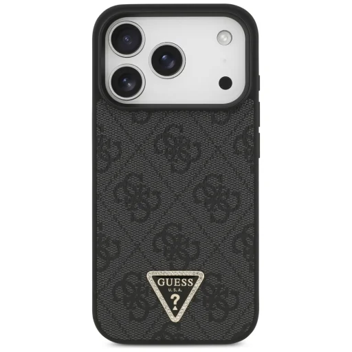 iPhone 18 Pro / 17 Pro fekete Guess Leather 4G Triangle Strass MagSafe tok - 3