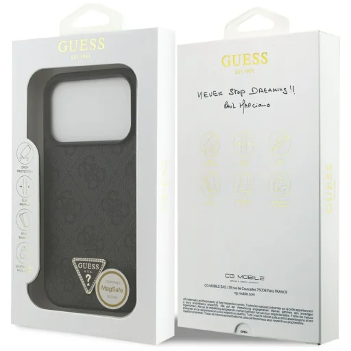 iPhone 18 Pro / 17 Pro fekete Guess Leather 4G Triangle Strass MagSafe tok - 8