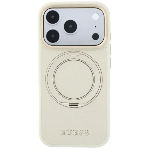 iPhone 18 Pro Max / 17 Pro Max bézs Guess Ring Stand 360 Grained Classic Logo MagSafe hátlap tok - 3