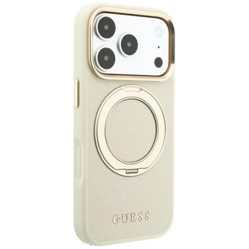 iPhone 18 Pro Max / 17 Pro Max bézs Guess Ring Stand 360 Grained Classic Logo MagSafe hátlap tok - 4