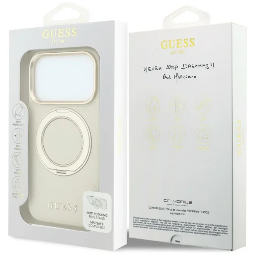 iPhone 18 Pro Max / 17 Pro Max bézs Guess Ring Stand 360 Grained Classic Logo MagSafe hátlap tok - 8