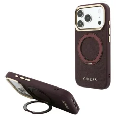 Apple iPhone 18 Pro Max / 17 Pro Max bordové Guess puzdro s 360° prstencovým stojanom Grained Classic Logo MagSafe