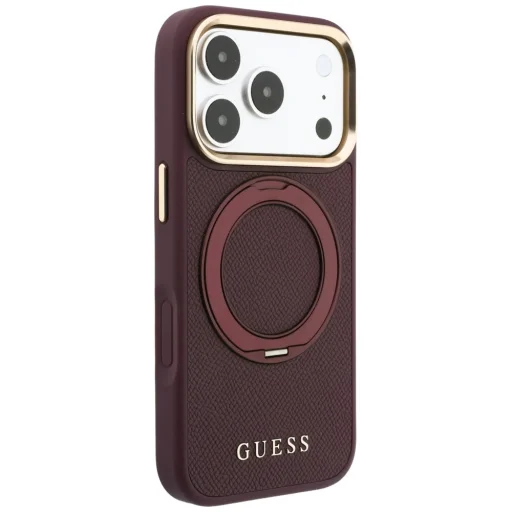 Apple iPhone 18 Pro Max / 17 Pro Max bordové Guess puzdro s 360° prstencovým stojanom Grained Classic Logo MagSafe - 4