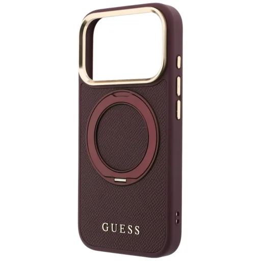 Apple iPhone 18 Pro Max / 17 Pro Max bordové Guess puzdro s 360° prstencovým stojanom Grained Classic Logo MagSafe - 6
